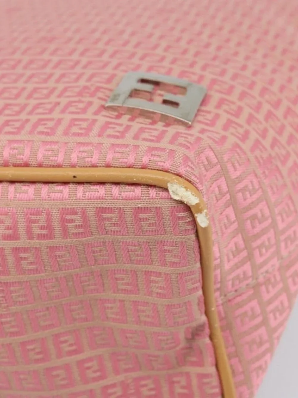 FENDI Zucchino Canvas Tote Bag Pink Silver - Picture 4 of 16